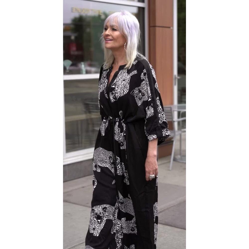 Beulah Leopard Black Tie Waist Black Jumpsuit Small/medium